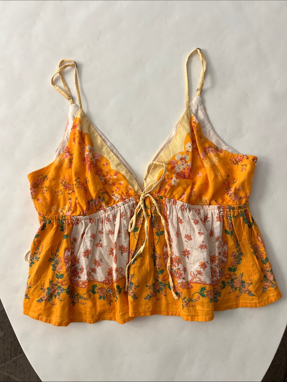 NWT Free People Double Date Floral Golden Yellow Babydoll Cami Tank Top M $78 - Picture 4 of 8